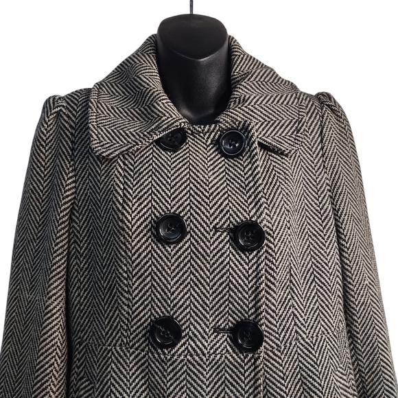 Vintage Guess Women's Pea Coat Black White Chevron Double Breasted Coat Size M - Picture 4 of 11